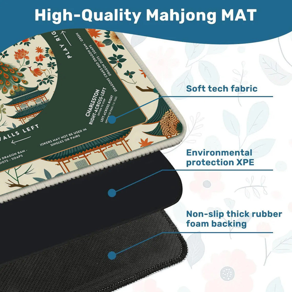 Elegant Jade Peacock Chinoiserie Mahjong Mat