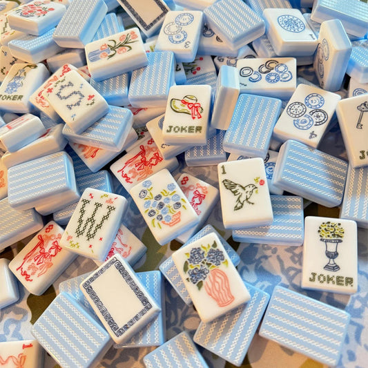 Vertical Pattern Blue 4-Layer Acrylic Mahjong Tiles