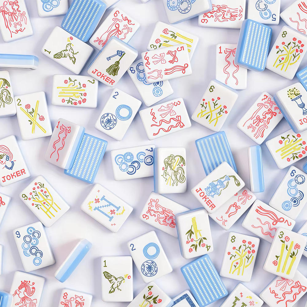 Vertical Pattern Blue 4-Layer Acrylic Mahjong Tiles