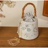 Embroidered Silk Brocade Bucket Bag with Floral Design & Bamboo Handle – Luxury Chinese Embroidery Handbag