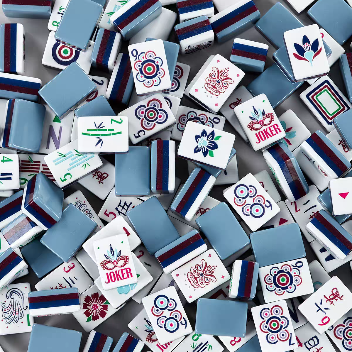 Premium Grayish Blue 4-Layer Printed American Mahjong Tiles