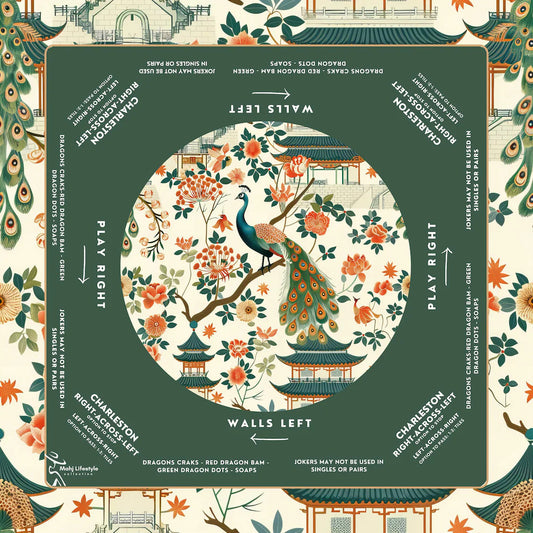 Elegant Jade Peacock Chinoiserie Mahjong Mat
