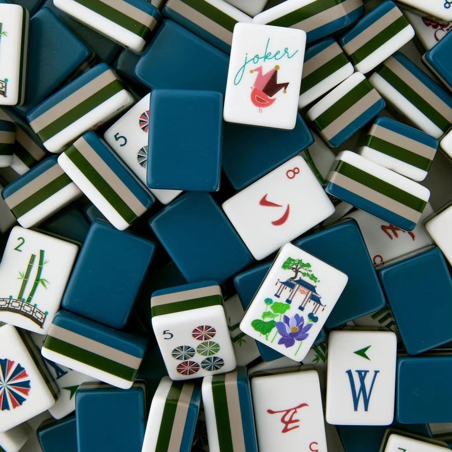 Peacock Blue American Mahjong Game Set 160 Tiles, 4 Ply Premium Engraved