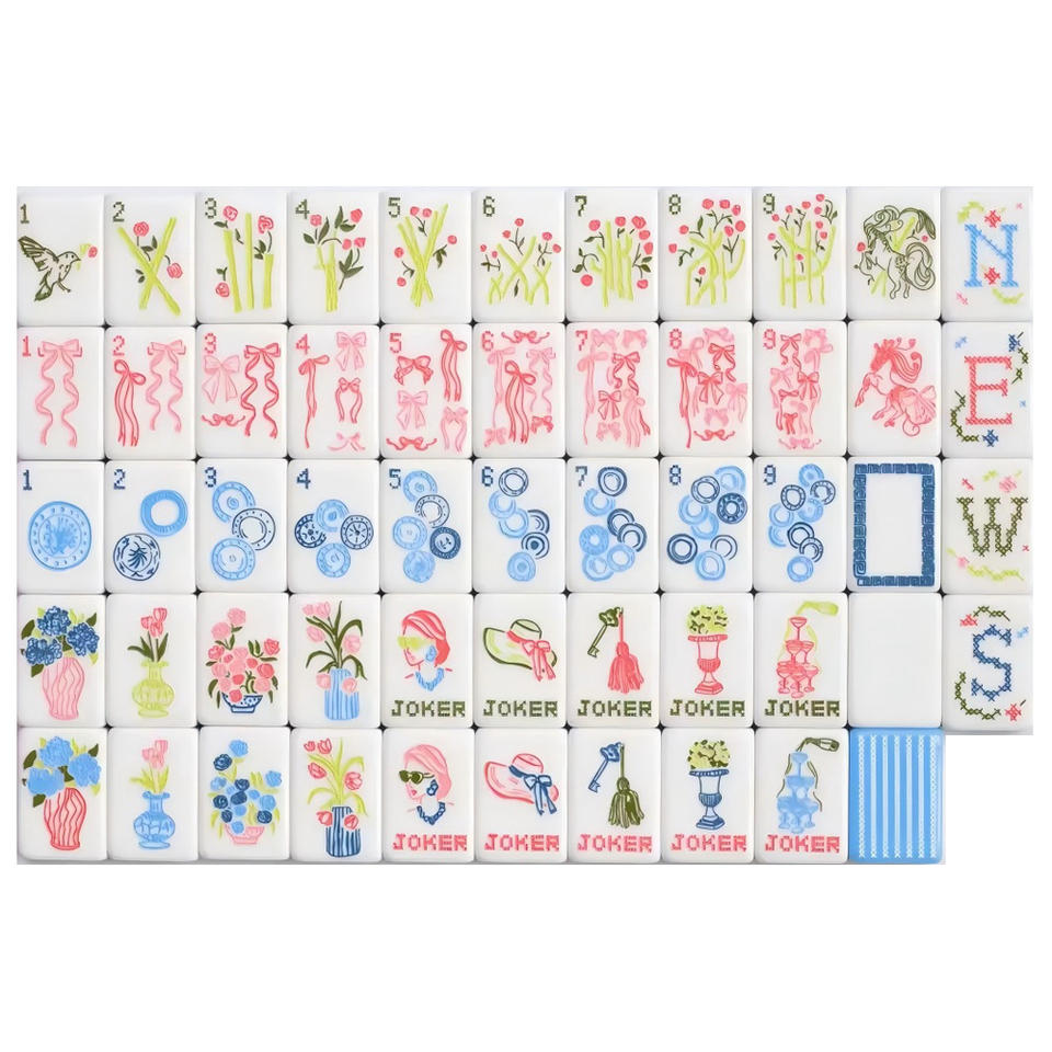 Vertical Pattern Blue 4-Layer Acrylic Mahjong Tiles