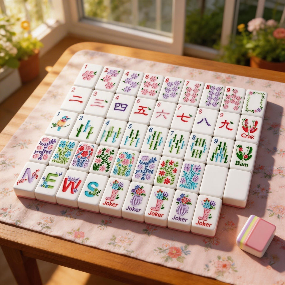 Miss Darling Flower Pink Modern Mahjong Tiles